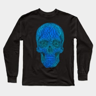 Stained Glass Skull Design - blue with black outline Long Sleeve T-Shirt